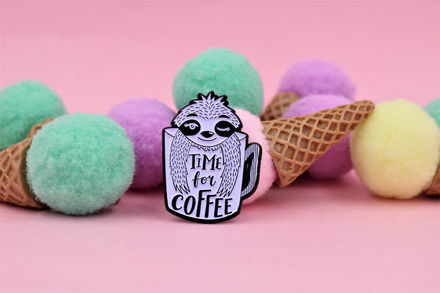 Coffee Sloth – Time For Coffee Enamel Pin.