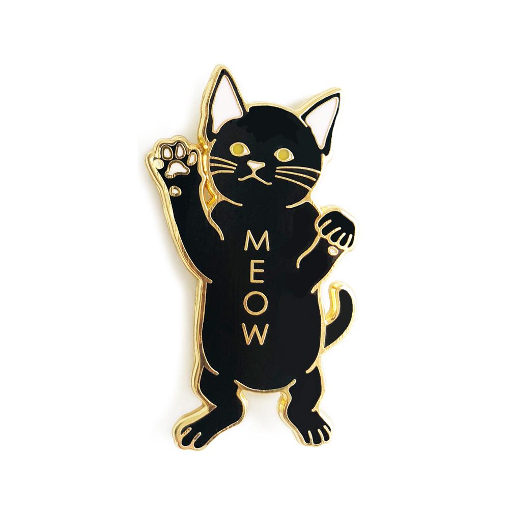 Black Cat Meow Enamel Pin.
