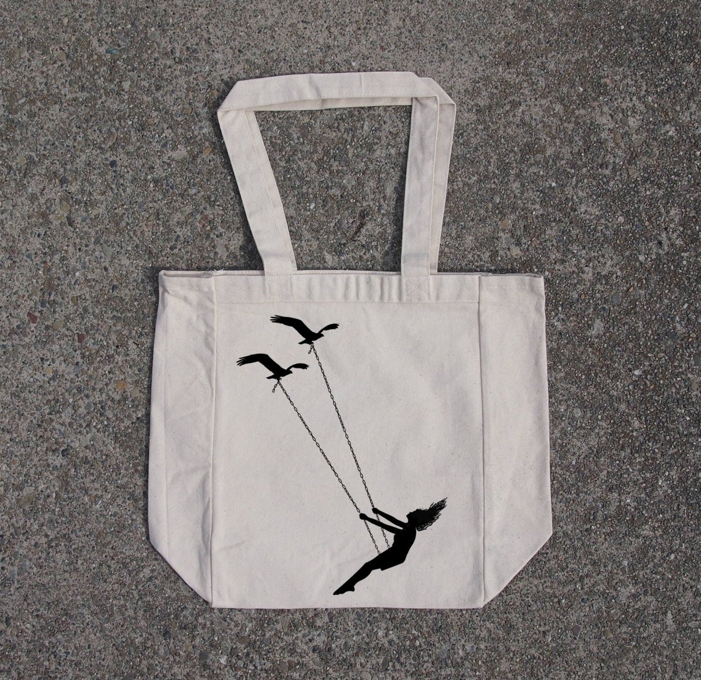 Flying Bird Swing Cotton Canvas Natural Tote Bag