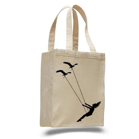 Flying Bird Swing Cotton Canvas Natural Tote Bag